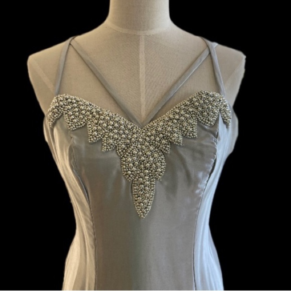 Vintage Alfred Angelo silver satin Formal Cross Strap Top Size 11/12